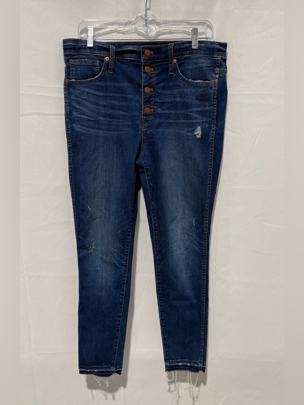 Madewell 10” High Rise Dark Wash Button Front Skinny Jeans, Size 31
